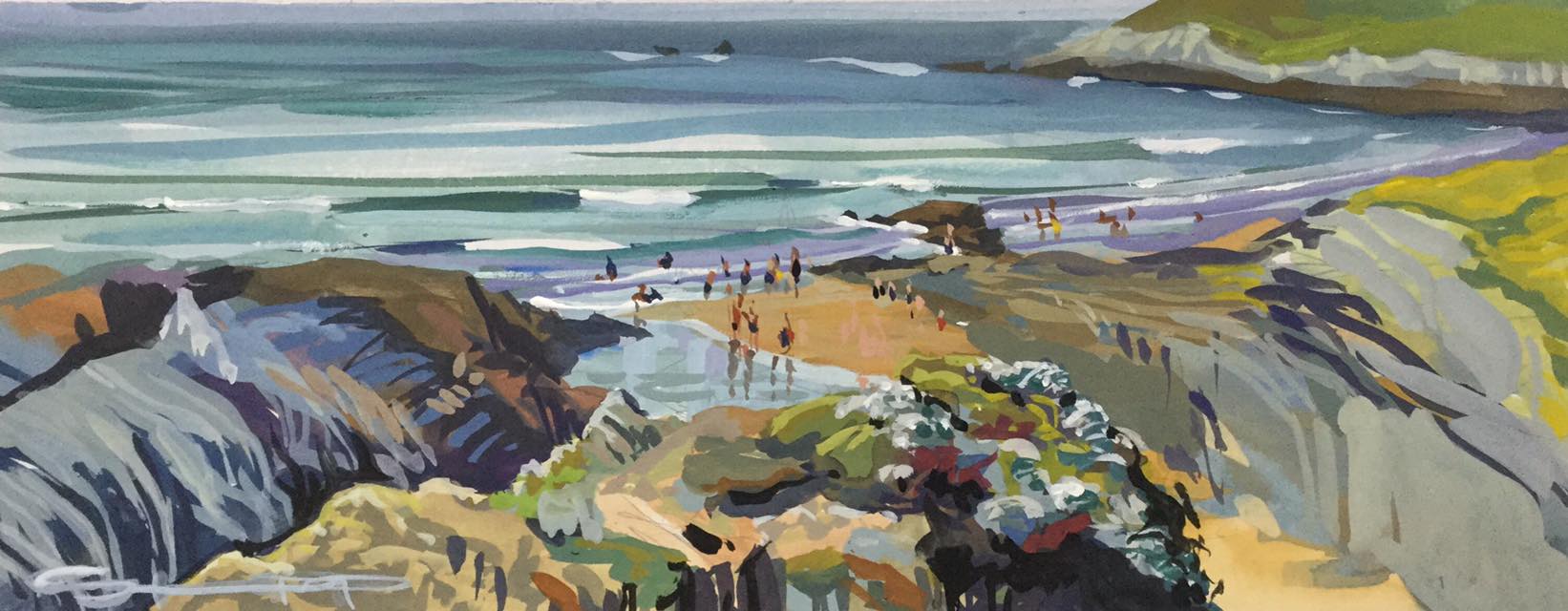 Tideline Frolics – Woolacombe - Print - Steve PP Fine Art Beach Paintings