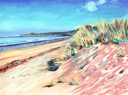 colourful painting of woolacombe beach North Devon UK