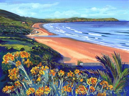 colourful original painting of the Woolacombe Bay view