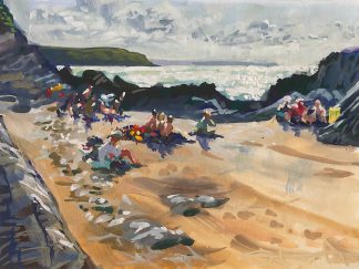 Painting of a sunny afternoon on Barricane Beach