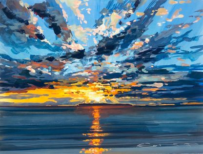 Lundy island north Devon sunset painting Lundy lights Woolacombe