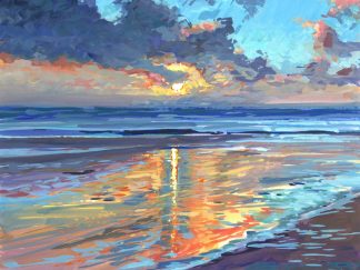 Woolacombe beach sunset gouache painting