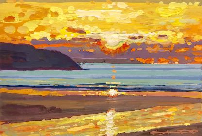 winter woolacombe sunset painting