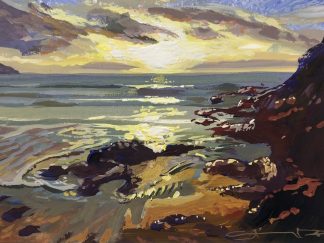 Original Woolacombe sunset gouache painting